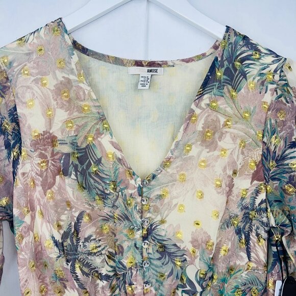 Amuse Society Eva Luna Floral Chiffon Long-Sleeve Mini Dress Size S - Picture 5 of 14